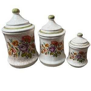 VTG Cross-stitch Floral Canister set of 3